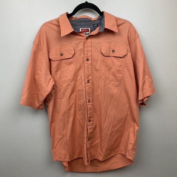 Wrangler Mens Extra Large XL Orange Short Sleeve Button Up Shirt Breathable - Picture 1 of 4